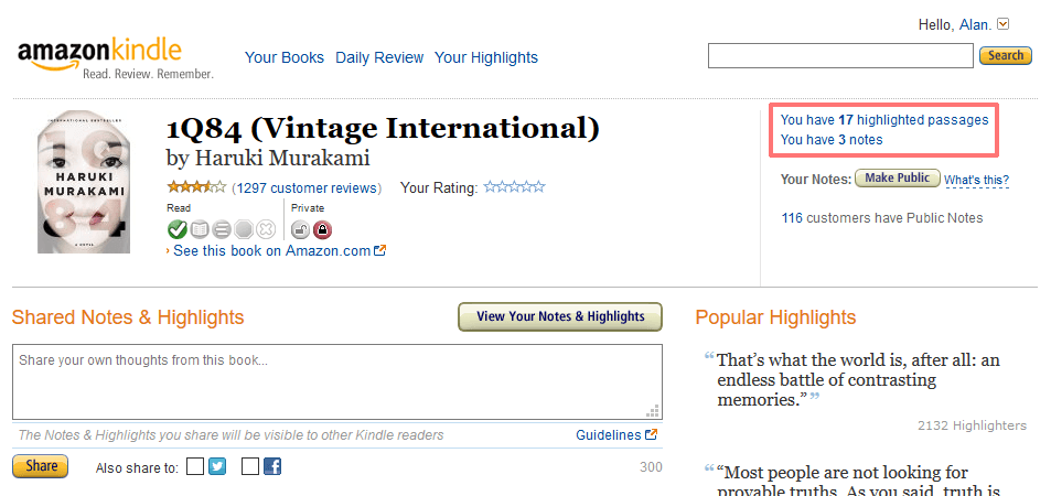 Link to page containing highlight data